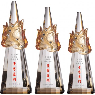 WS-01012蒸蒸日上三角平面柱造型水晶琉璃獎杯